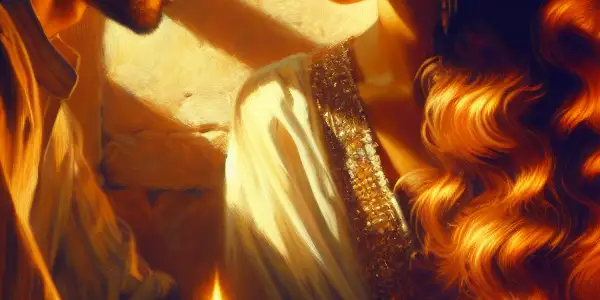 A passionate couple embraces in a softly lit, intimate bedroom, conveying deep emotional connection and longing.