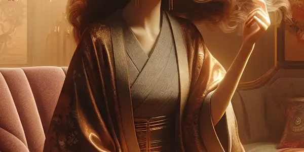 A confident nude woman exuding sensuality in a luxurious, softly lit environment, surrounded by elegant decor.